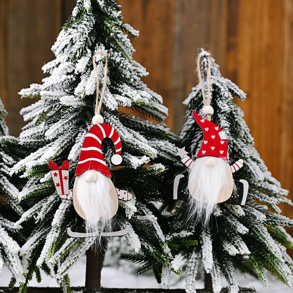 

2Pcs Wooden Xmas Hanging Gnome Decorations Natural Material Party Xmas Ornaments Lovely Christmas Gift Pendant