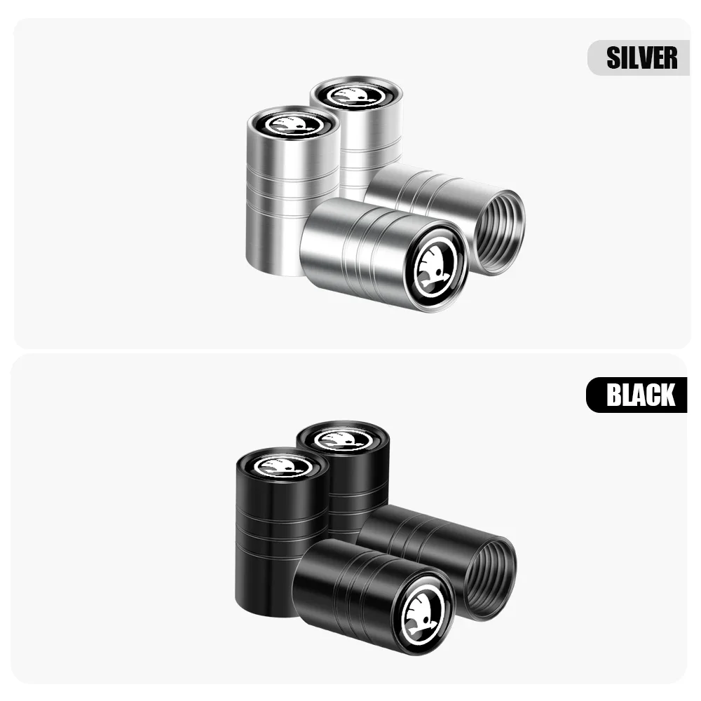 4Pcs Anti-theft Car Metal Tire Valve Air Caps Decoration Accessories For Skoda Kodiaq Fabia Kamiq Karoq Octavia 3 A5 A7 Rapid