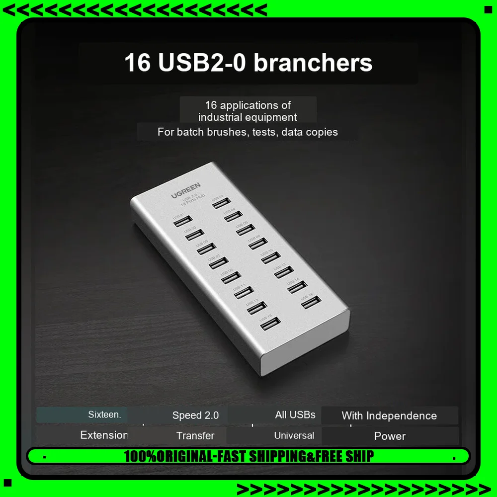 UGREEN 20298 USB 2.0 Hub 16 Port Powered Splitter for Laptop Desktop Printer Flash Drive