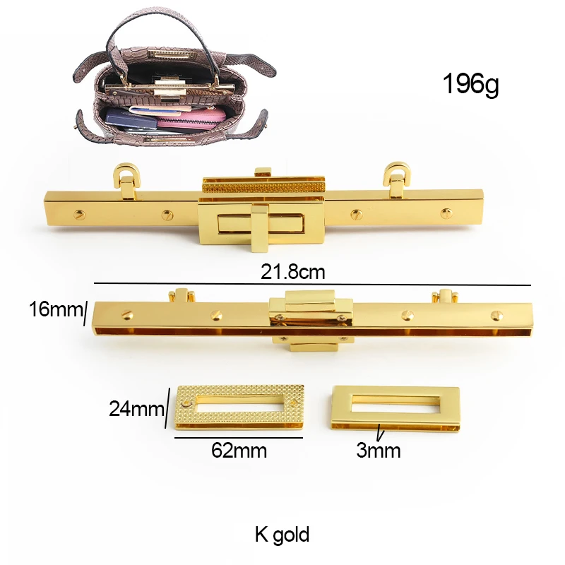 1-4-10PCS K Gold 21.8/16.8CM Metal Cast Solid Double Twist Locks For Bags Handbag Tote Carrying Handle Clasp Buckles Accessories