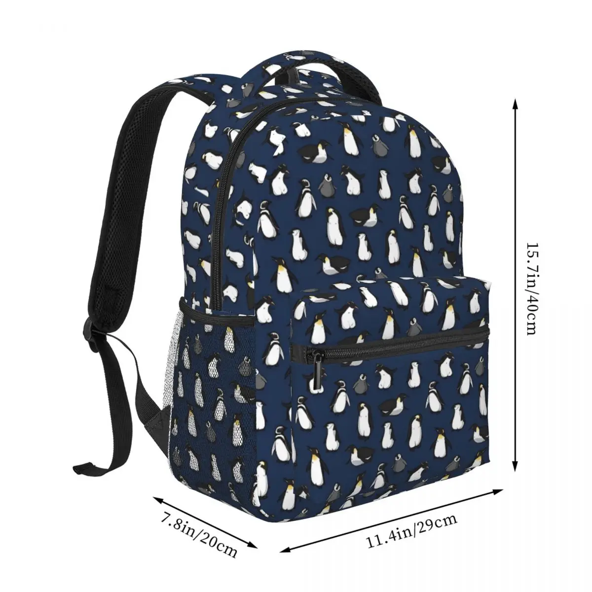 Cute Penguin Pattern (Dark Blue Variant) Student School Bookbag Canvas Daypack Elementary High College Travel Bags 16in