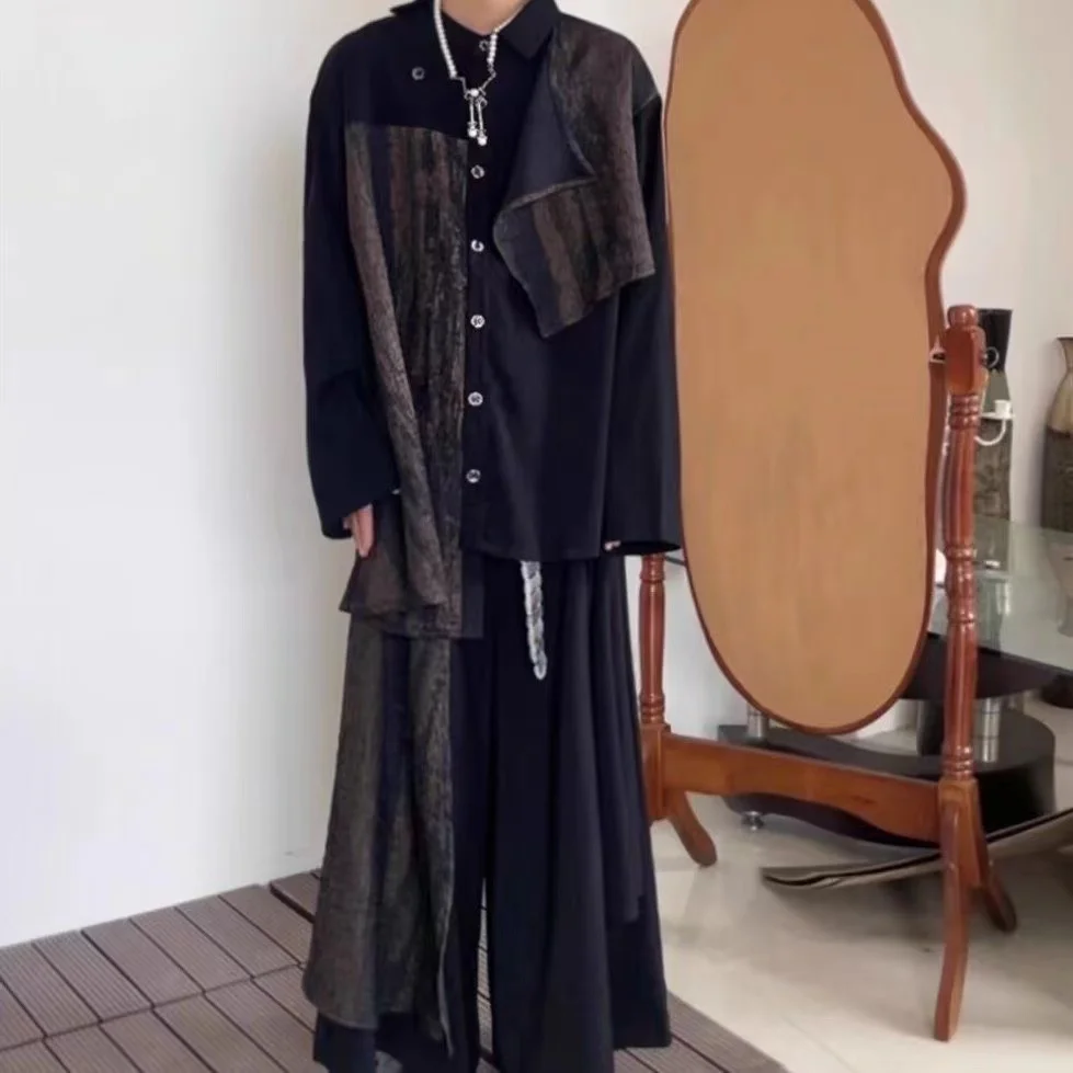 

Niche Irregular Patchwork Tops Men Women New Chinese Style Costume Vintage Bisex Street Fashion Y2K Clothing COS Shirt