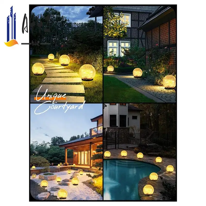 

A44Z-4 Piece Garden Solar Ball Lights LED Cracked Glass Globe Solar Power Ground Lights Outdoor Waterproof For Path Yard Patio L