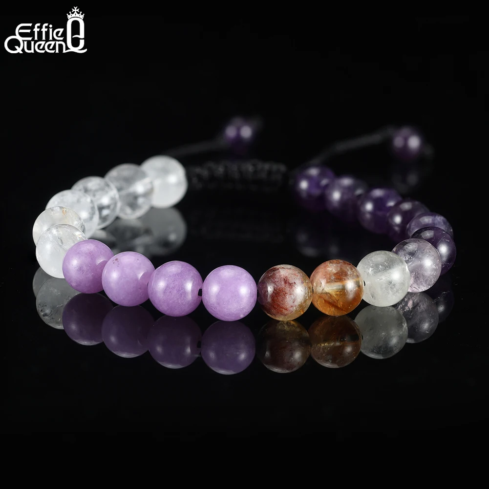 

EFFIE QUEEN Handmade Lucky Natural Stone Quartz Bracelet for Women Adjustable Amethyst Protection Vintage Bangles Gift GMB104