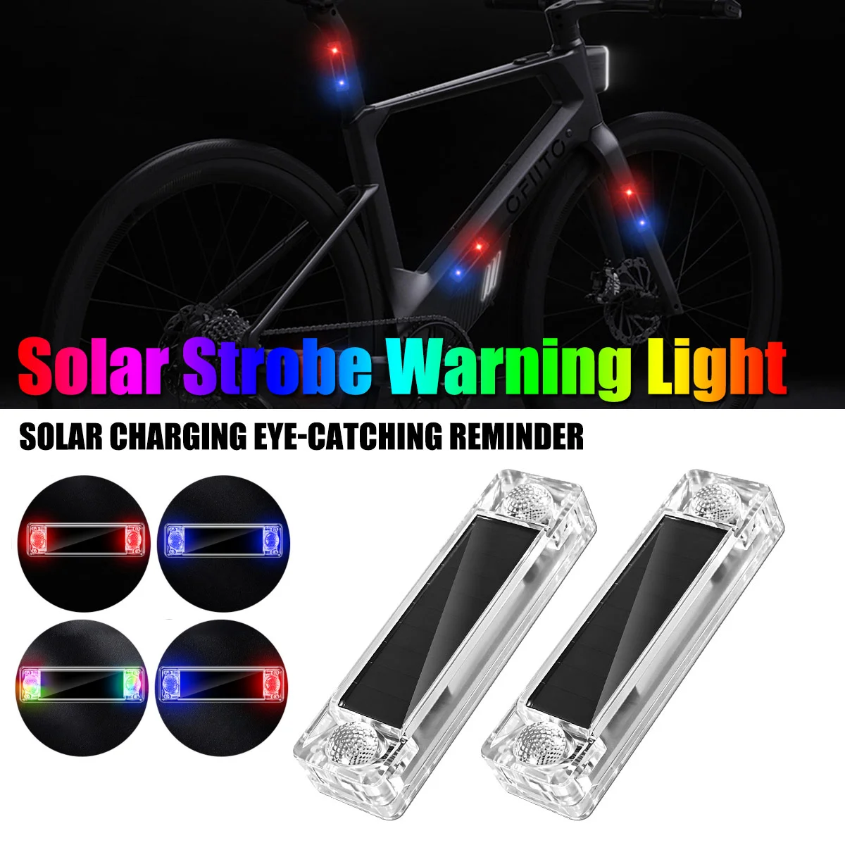 2pcs Solar Power Warning Light for Car Motorcycles LED Flashlight Indicator RGB Strobe Warning Light Caution Running Lamp