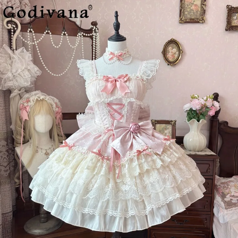 

Girls Original Design Lolita Dress Ballet Style JSK Strap Princess Dress for Women Sleeveless Bow Sweet Birthday Party Dress