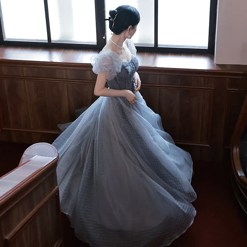 

Blue Evening Dress, Women's High-end Niche Birthday, Adult Princess Wedding Dress, French High-end Feeling, Annual Meeting