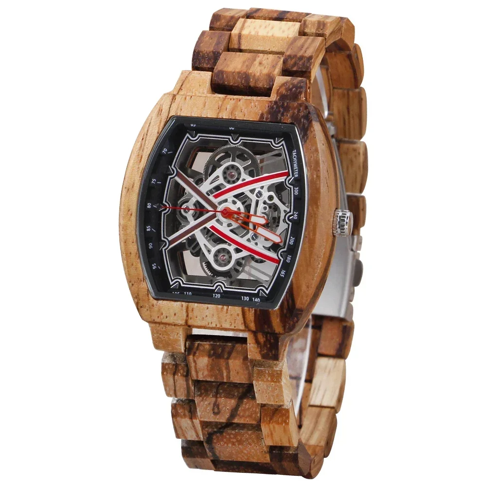 Luxury Fashion Hollow Quartz Movement Men's Watch Classic Appearance Luxury Wooden Watch Best Holiday Gift