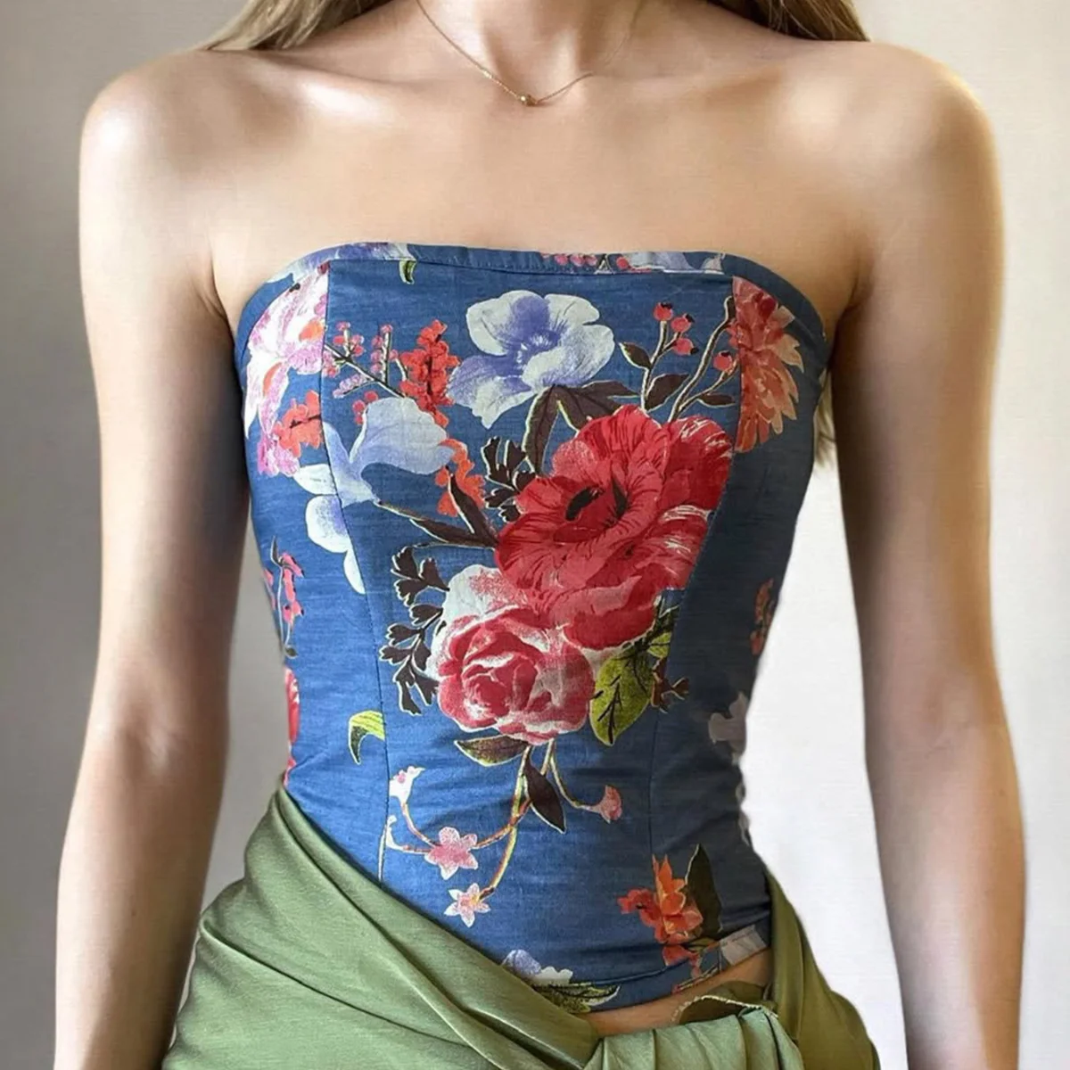 Floral Printed Tops Y2K Tube Top Woman's Corset Summer Hollow Out Strapless Vest Going Out Crop Top Fashion Slim Club Streetwear
