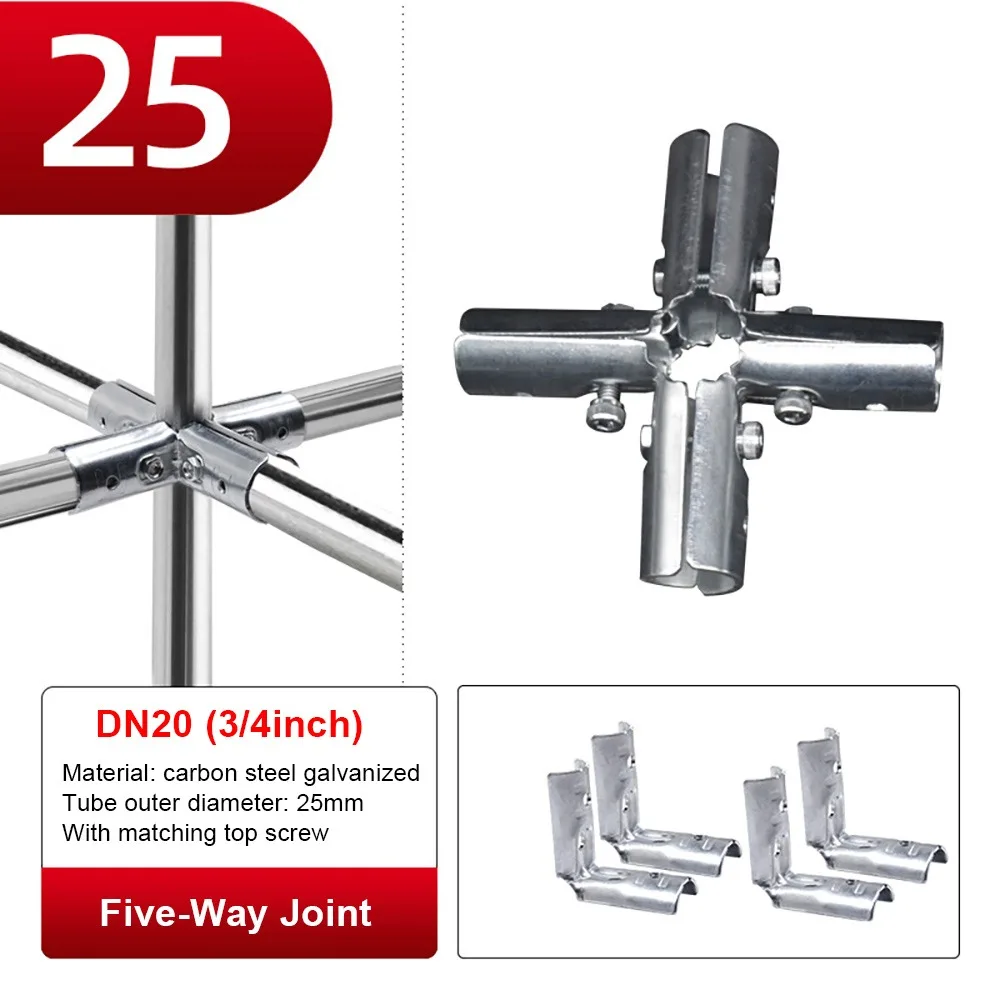 1Pcs Durable Carbon Steel Galvanized Pipe Joint Round 20/25/32mm Tube Connector Rod Support Rack Clothes Display