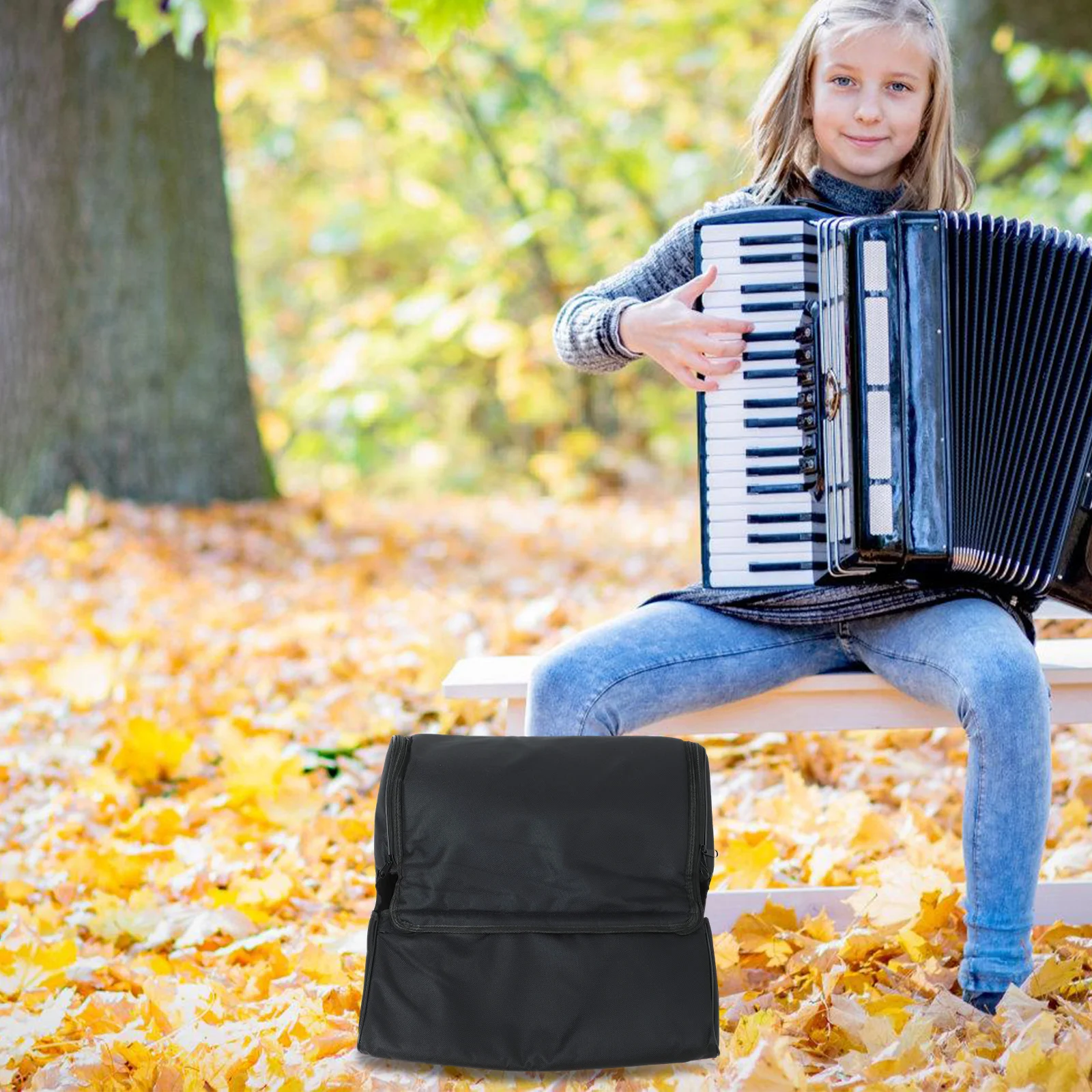 

Accordion Bag Oxford Cloth Instrument Case Black Travel Storage Dustproof Pouch Adjustable Strap For Concert Church School Use
