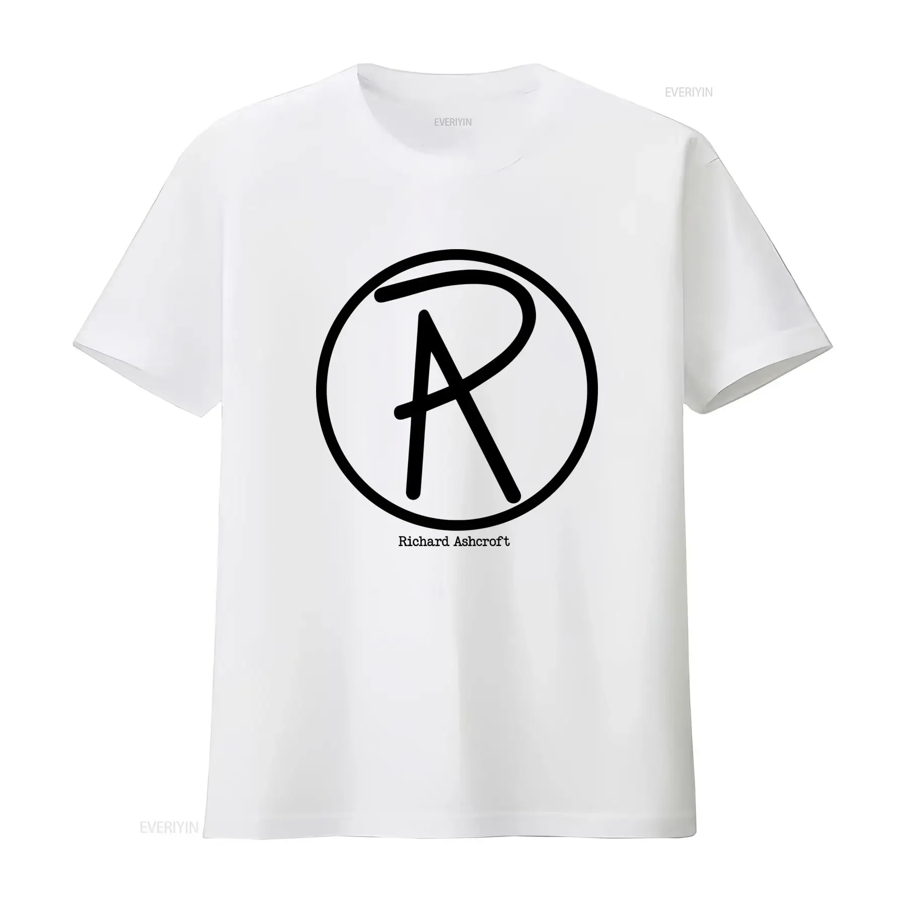S Richard Ashcroft The Verve Band T Shirt Iconic Logo Print Signature Design White with Black Lettering Casual Round Neck Soft
