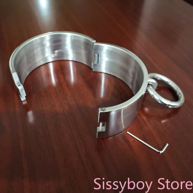 Heavyสแตนเลส6ซม.ความสูงขนาดใหญ่แหวนชายหญิงคอRestraint Collar Cuffsของเล่นBdsmชาย