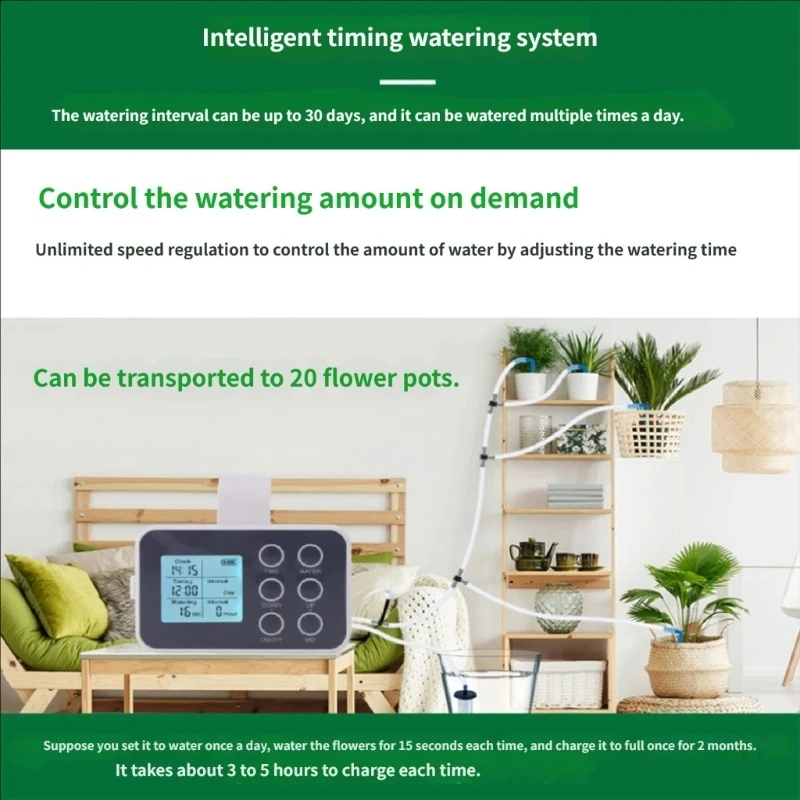 Programmable Indoor Plant Watering System Featuring Interval Control And Customizable Delivery For Up To 20 Containers