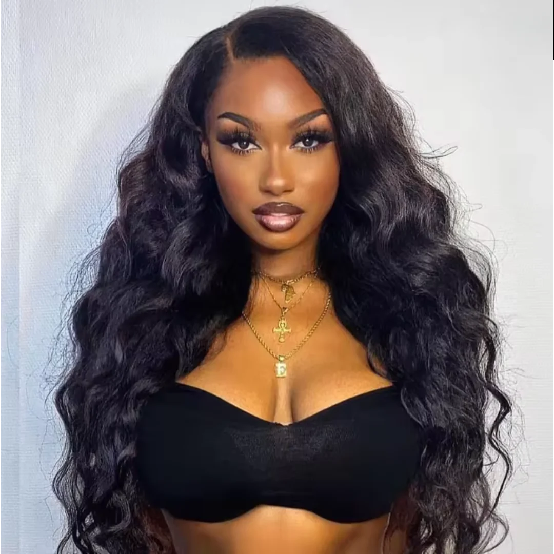 

Черный 28-дюймовый мягкий бесклеевой парик с объемной волной 5x5 шелковой основой, еврейский парик из человеческих волос, детские волосы HD, кружевные европейские волосы, предварительно выщипанные