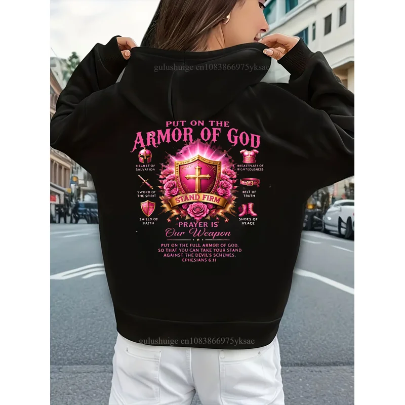 Vintage Hoodie Halloween Gifts Armor Of God Stand Firm Prayer Bible Verse Autumn Winter Fall Clothes Christian Gift For Women