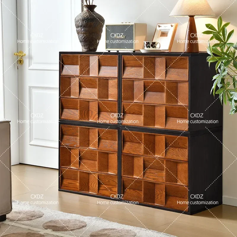 Medieval Ash Wood Solid Chest Cabinet Dining Sideboard Living Room Storage Locker Bedside Table Module Cabinet