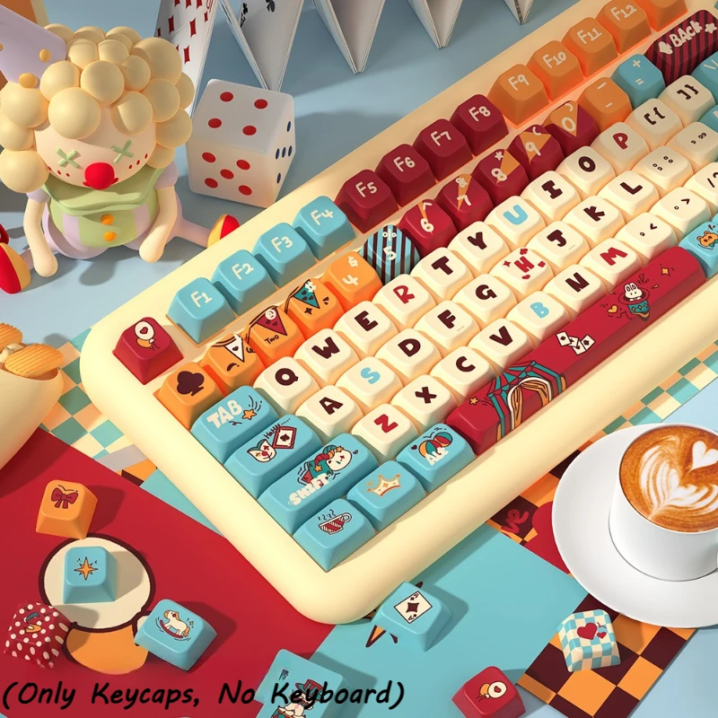 Cat Circus MDA Profile PBT Keycaps 138/158 Keys Dye Sublimation Keycap Set Retro Cartoon Cat KeyCaps for Mechanical Keyboard