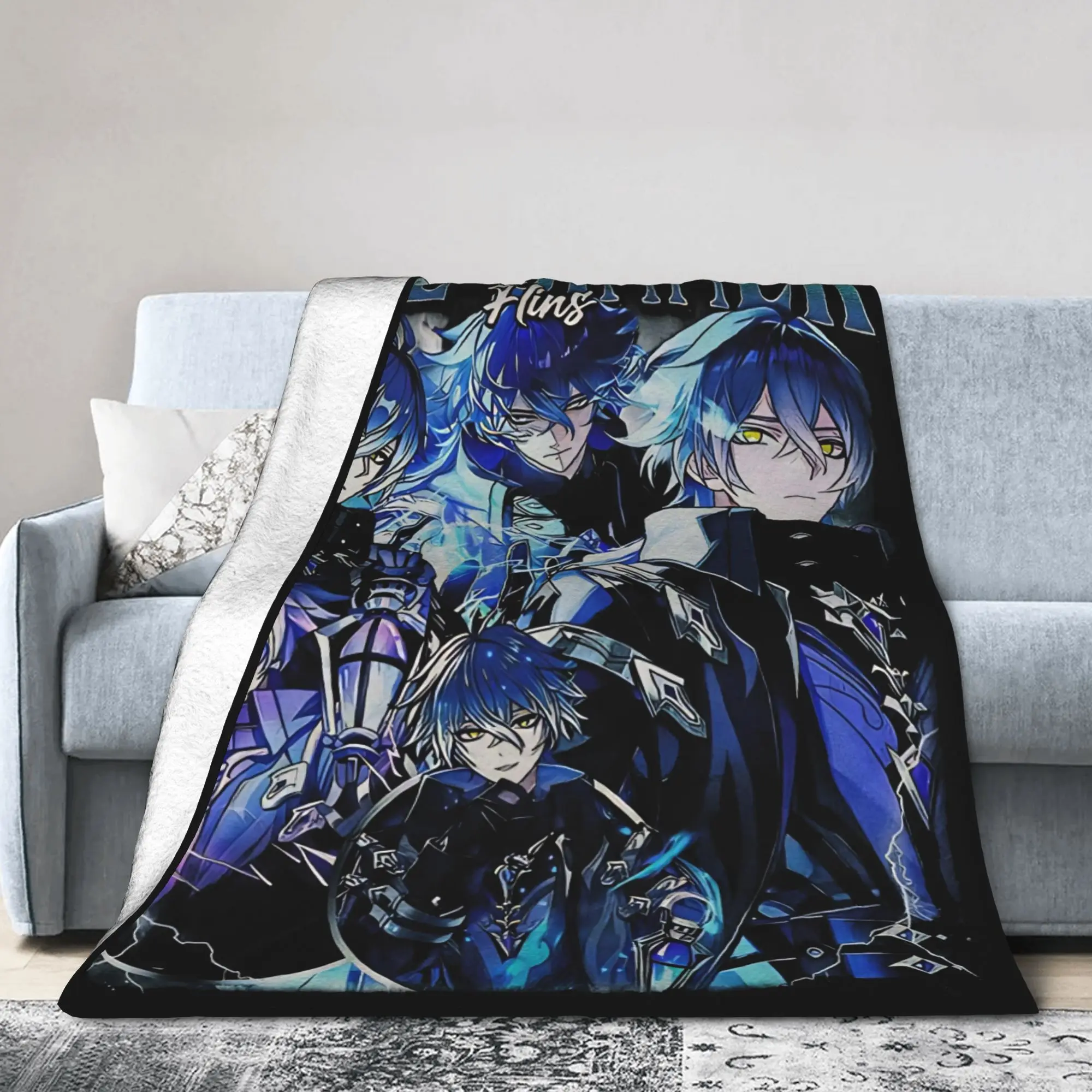 Flins Genshin Impact Girl Dinner Fuzzy Blanket Game Cartoon Novelty Throw Blanket for Home 150*125cm Soft