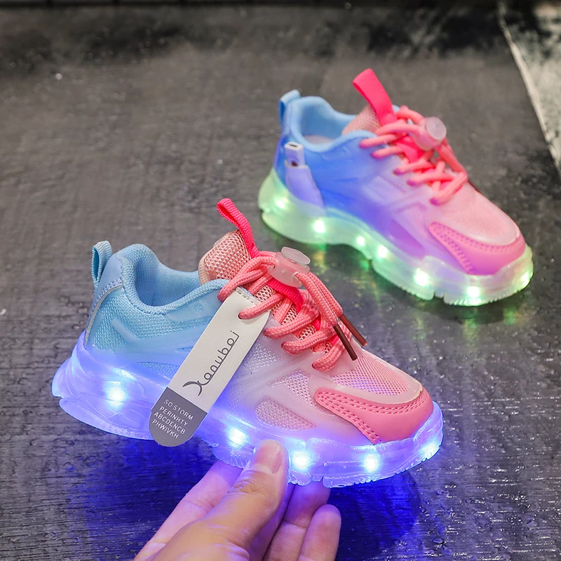 Children Led Shoes Boys Girls Lighted Sneakers USB Charger Glowing Shoes Mesh Breathable Colorful Lighting Shoes Luminous Sole