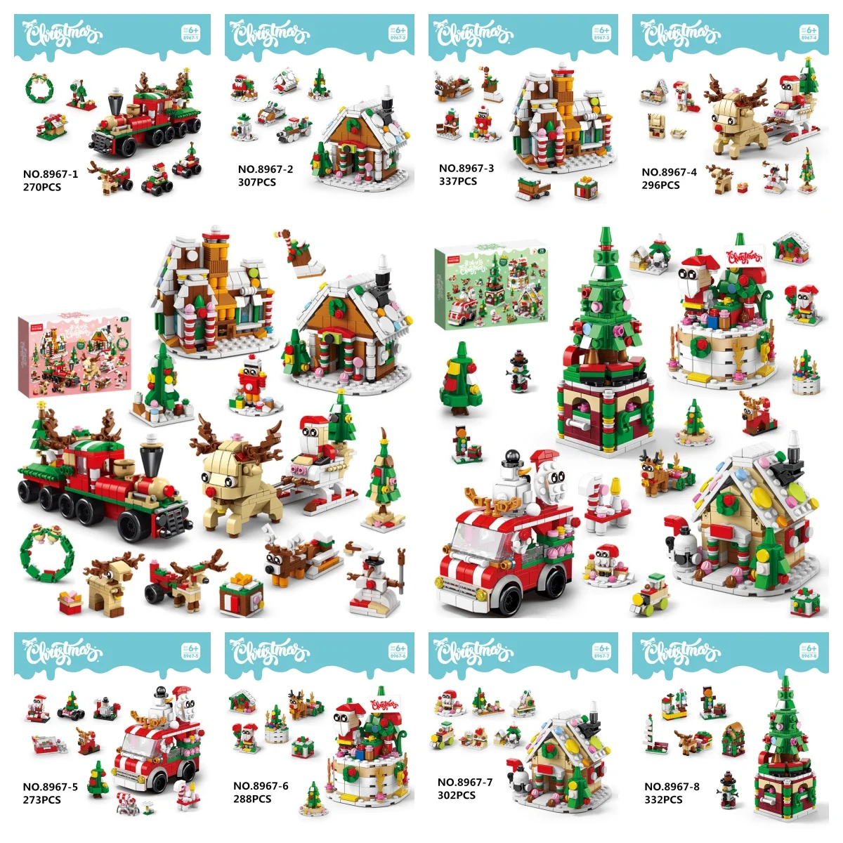 6 In 1 Christmas Series Building Blocks Set Creative Xmas Winter Village House Elk Train DIY Assembled Bricks Toys For Kids Gift