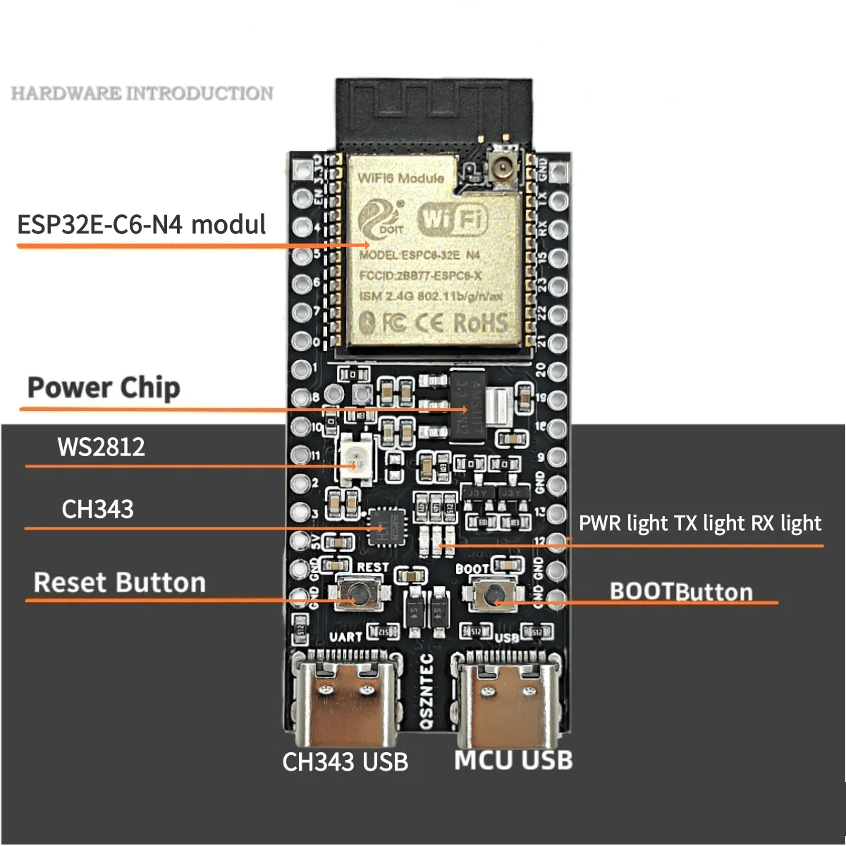 Placa de desenvolvimento Esp32-c6-n8, esp32, c6, n8, demo, wi-fi6, bluetooth 5, zigbee, núcleo do segmento