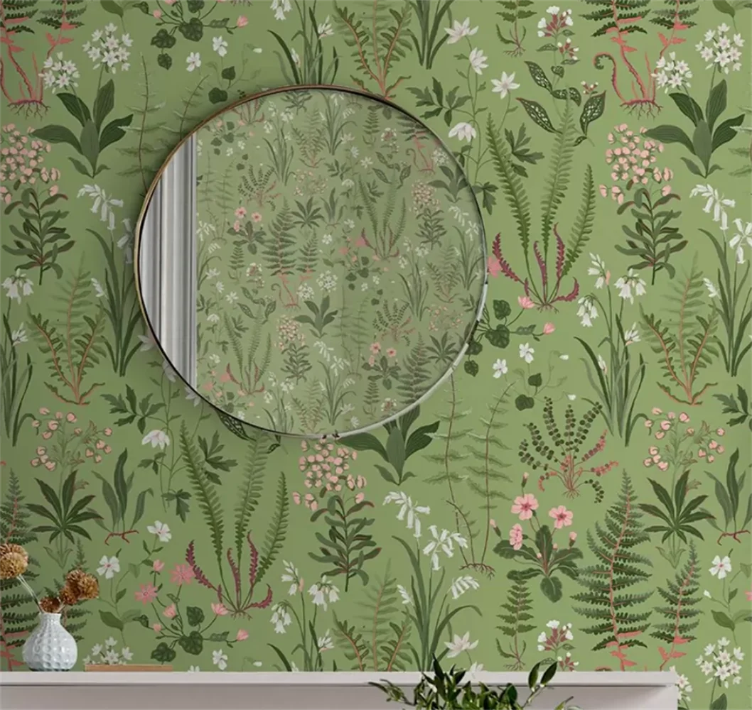 British style modern hand-painted plants leaves flowers light luxury simple background wallpaper wall customization mural