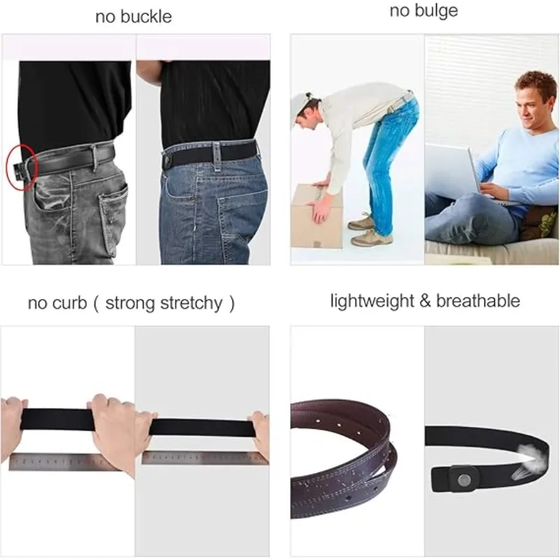 Cinto elástico sem fivela, invisível, ajustável para jeans e vestidos, ajuste confortável, universal para mulheres e homens, 1/2 peças