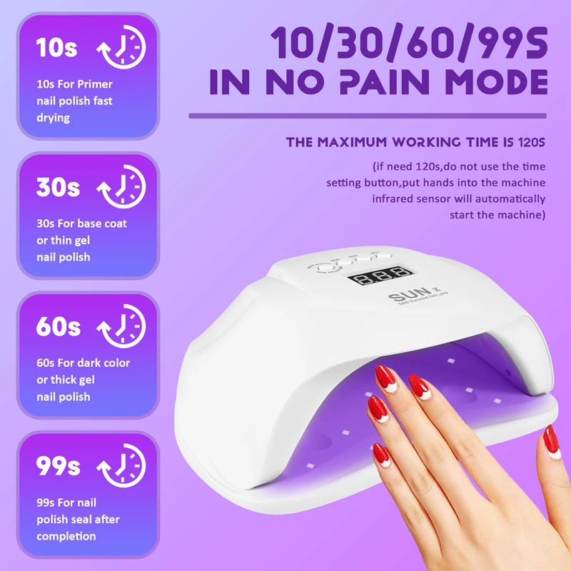 Sun X 54 W Nail Gel Dryer Machine Uv Led Lamp For Nail Dryer Professional White Light Polish Machine Fast Dryer Nail Art Tools E