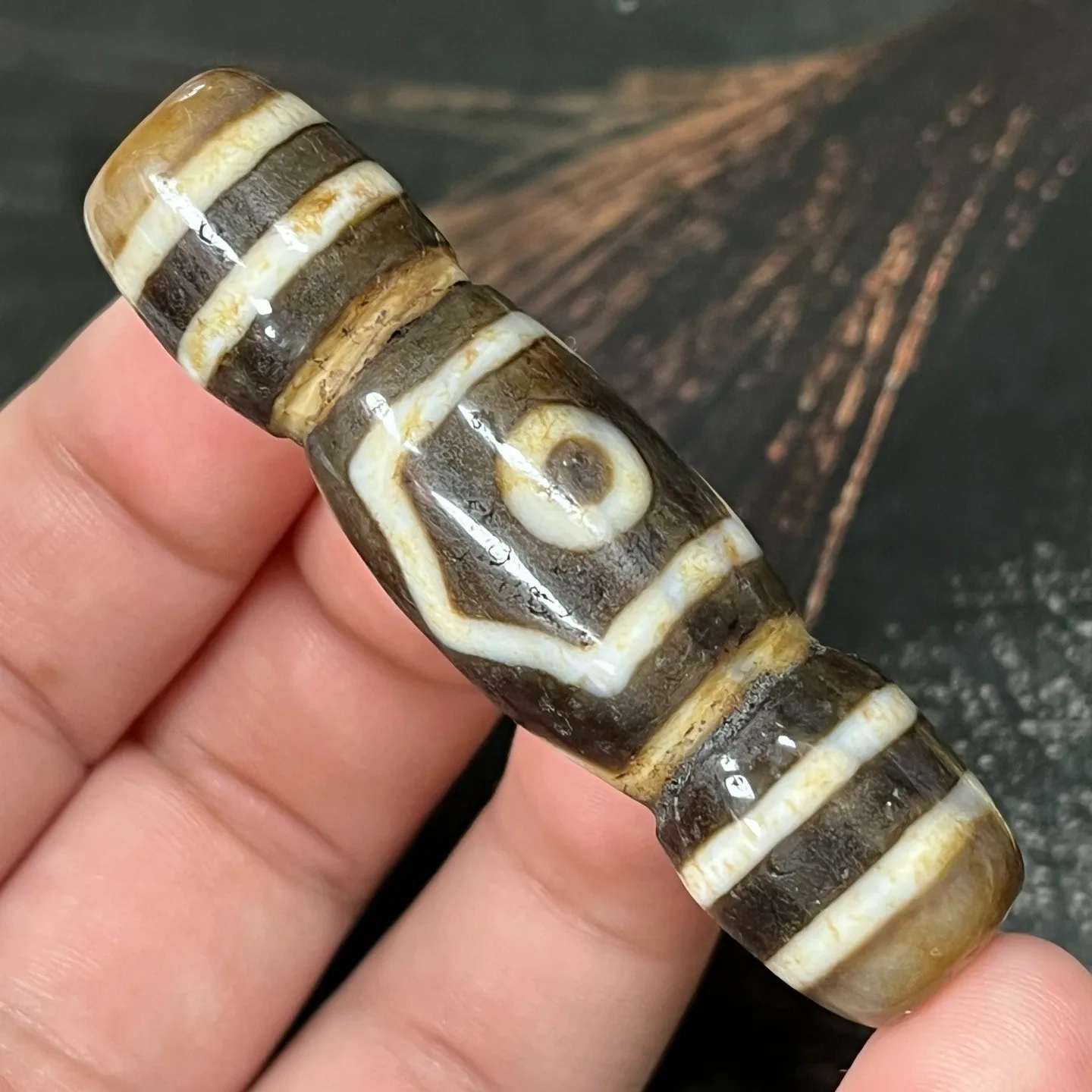 Magic Tibetan Old Agate DZi *3 Eyes* Bead Amulet pendant 58mm Z0416