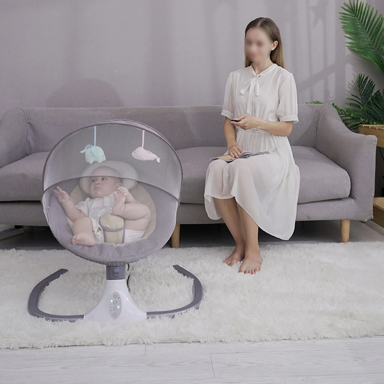 Chaise bébé électrique avec télécommande, berceau pour bébés de 0 à 12 mois, balançoire électrique avec 4 amplitudes de vibration