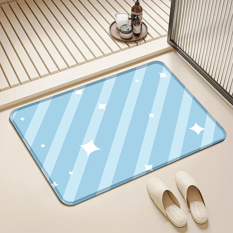 

Light Blue Star Stripe Door Mat Non-Slip Soft Floor Rug for Home Bathroom Kitchen Living Room Decor