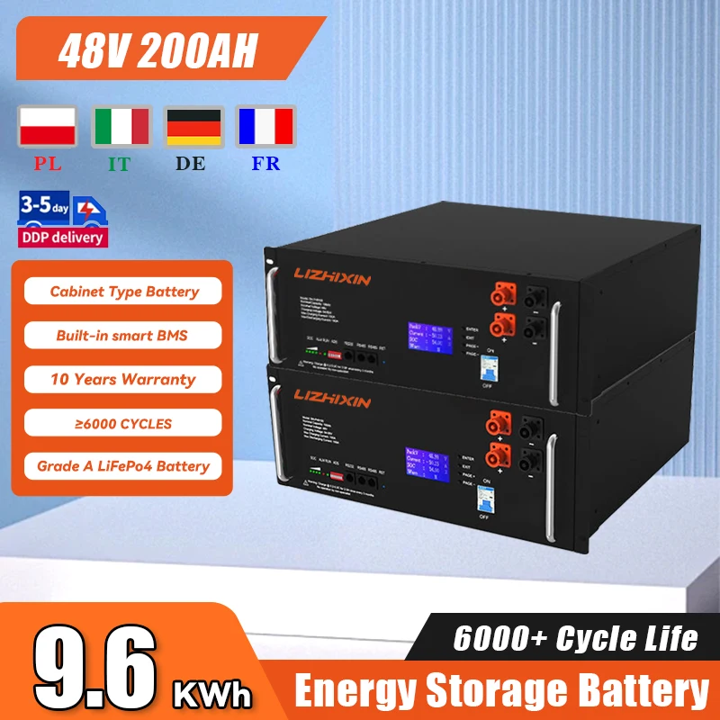 48V 200ah Rechargeable Lithium Batteries Home Battery Energy Storage System Rack Mounted Battery 51.2V 100ah 300ah LiFePO4 Batte