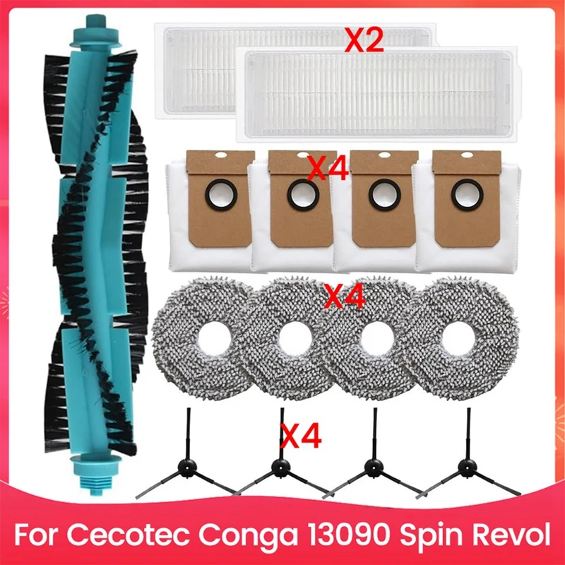 For Cecotec Conga 13090 Spin Revol Parts Accessories Main Side Brush HEPA Filter Mop Cloth Dust Bags Replacement