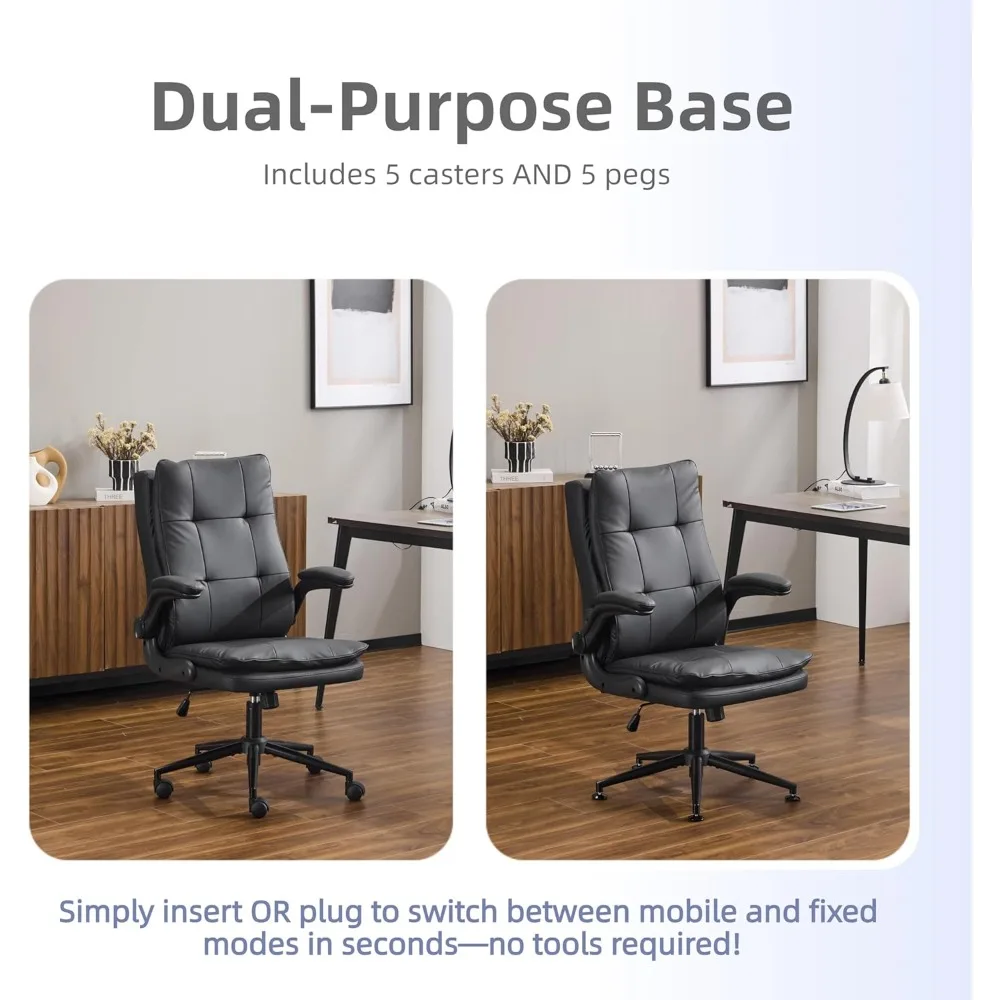 Ergonomic High-Back Leather Office Chair with Adjustable Features and Dual Base, Suitable for Computer Gaming