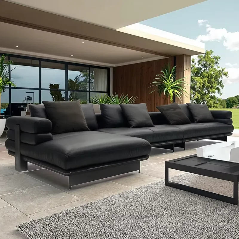 #L-shaped comfortable sofa with high elasticity Napa leather three-dimensional laminated design genuine leather from Russia
