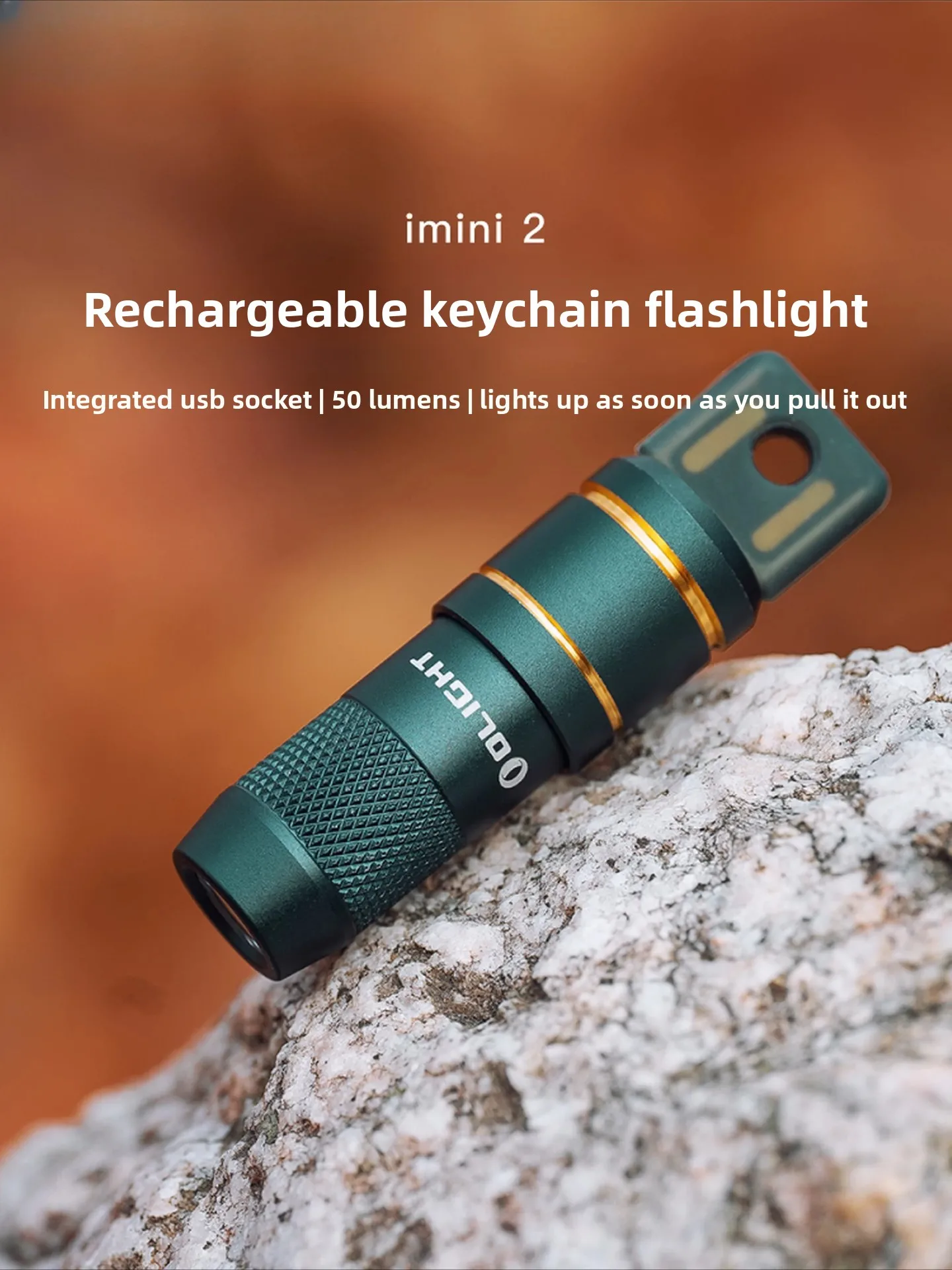 IMINI 2 Mini Portable 50 Lumens USB Socket Rechargeable Keychain Flashlight, Waterproof IPX6 Keychain Flashlight