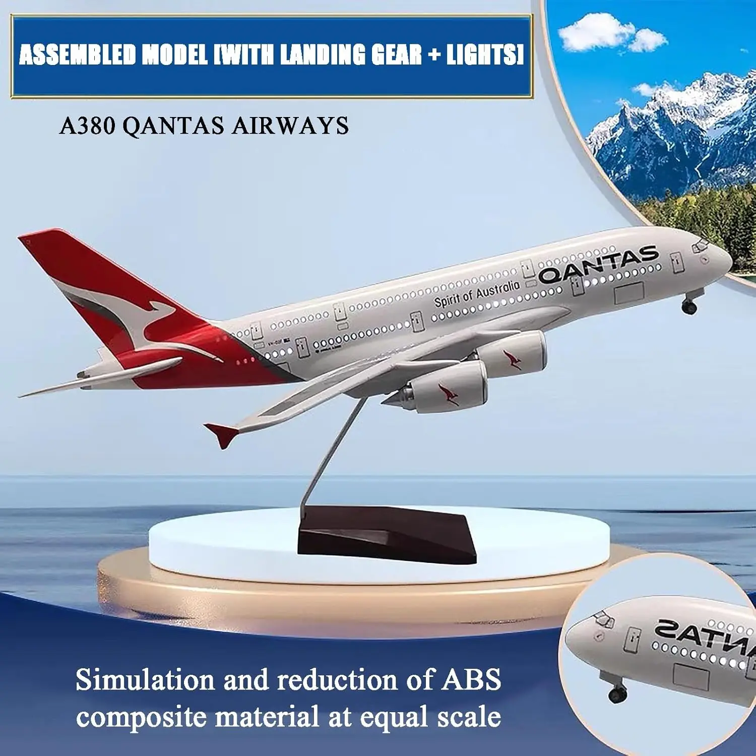 1:160 الخطوط الجوية الأسترالية A380 Qantas نموذج طائرة الطيران المدنية مع نموذج معدات الهبوط الخفيفة نموذج محاكاة نموذج ثابت