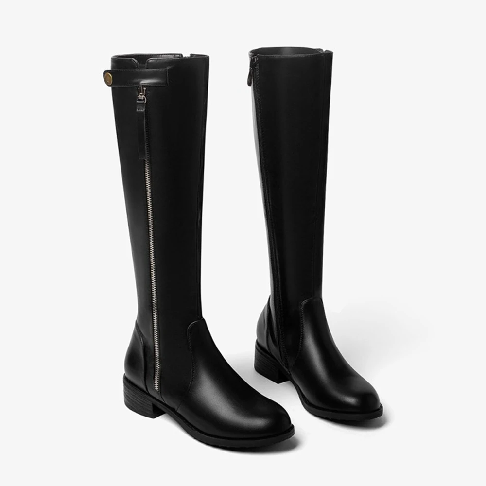 

Knee High Boots Women Fashion Inner Zipper Thick Heel Round Toe Autumn Winter Plush Warm Black White Long Boots Big Size54 20-75