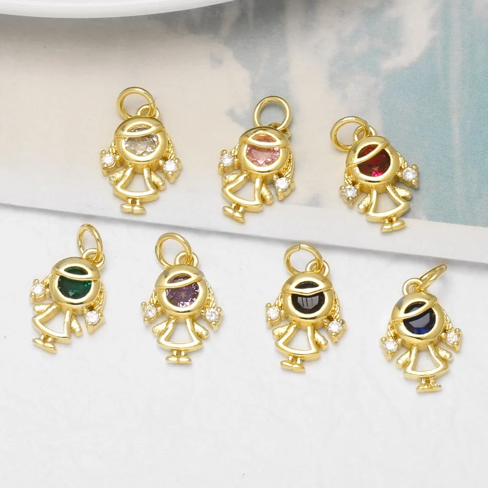 OCESRIO Cute Girl Gold Plated Copper Colorful Crystal Family Charms for Necklace Bracelet Jewelry Making Supplies DIY chma618