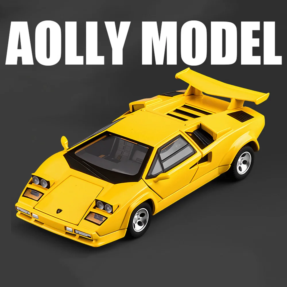 1:32 Lambor Countach LP500S V12 Miniatur-Spielzeug, Druckguss-Legierung, Modellauto, Türen, geöffnet, Sound, Licht, zurückziehbares Fahrzeug, beliebtes Ornament