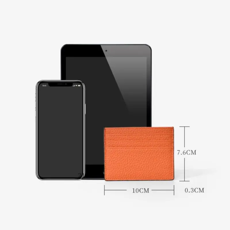محفظة بطاقات عمل رفيعة من الجلد الطبيعي الفاخر؛ حافظة بطاقات من قطعة واحدة من جلد البقر عالي الجودة بتصميم بسيط