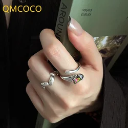 QMCOCO Silver Color New Fashion Vintage Irregular Light Luxury Zircon Rings Simple Charm Woman Engagement Rings Party Jewelry