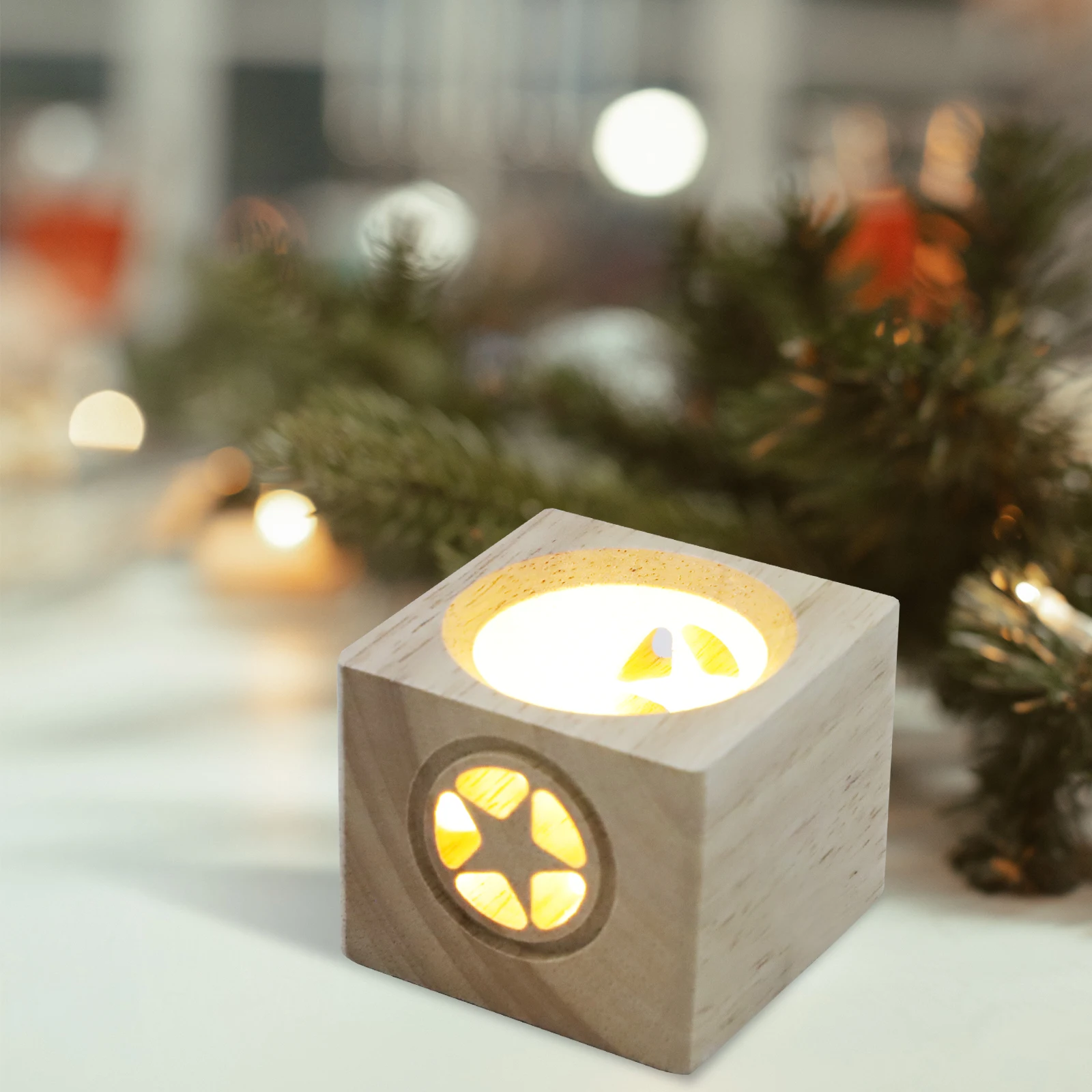 

Wooden Crystal Ball Lamp Base Beige Flat Bottom USB Charging Hollow Design Lighting Holder Stable Stand Desk Decor Night Light