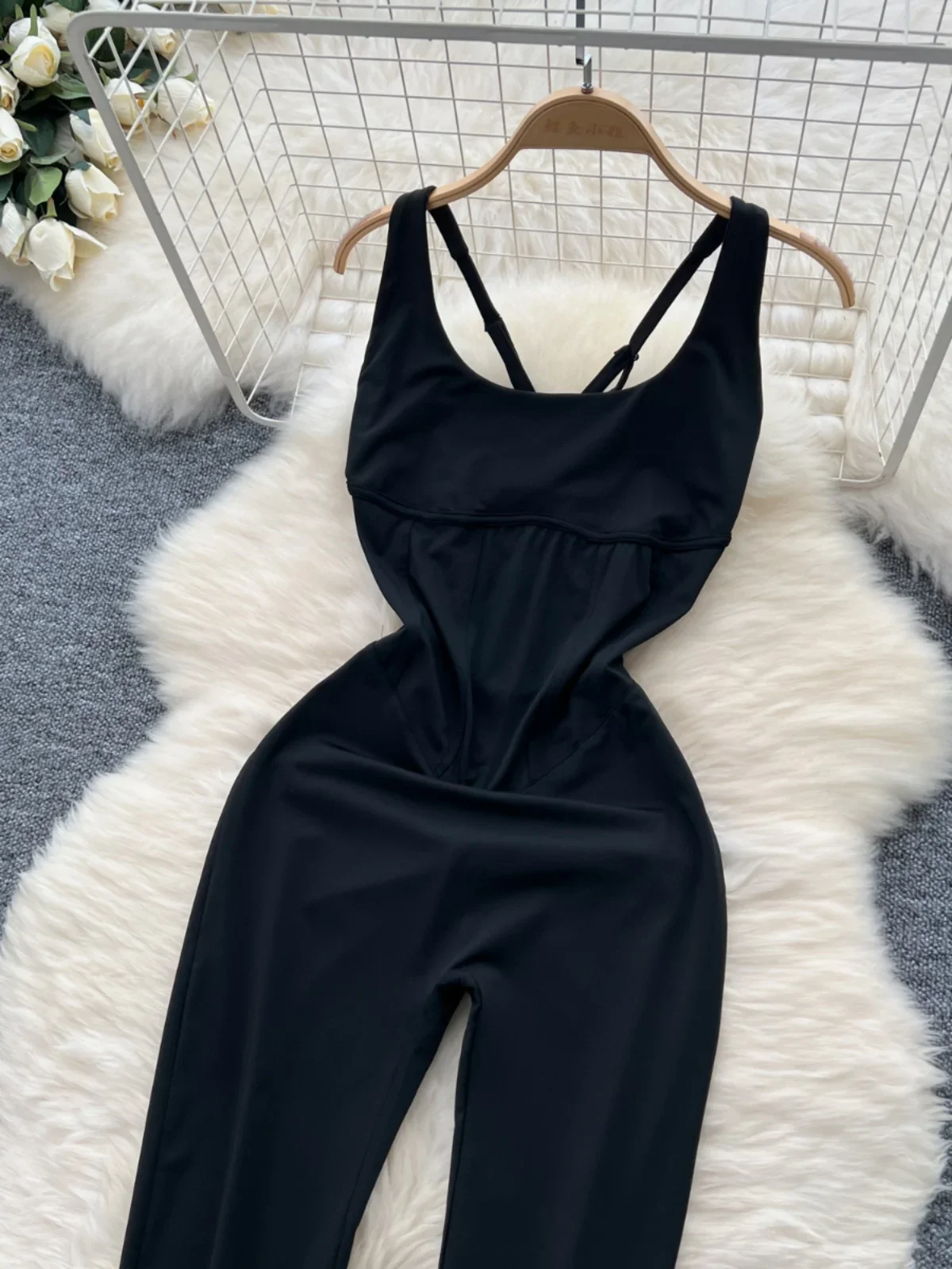 Foamlina America Sexy Hollow Out Backless Camisole Jumpsuit Women\'s Stretch Slim Fit Casual Sports Yoga Pants Bodysuit