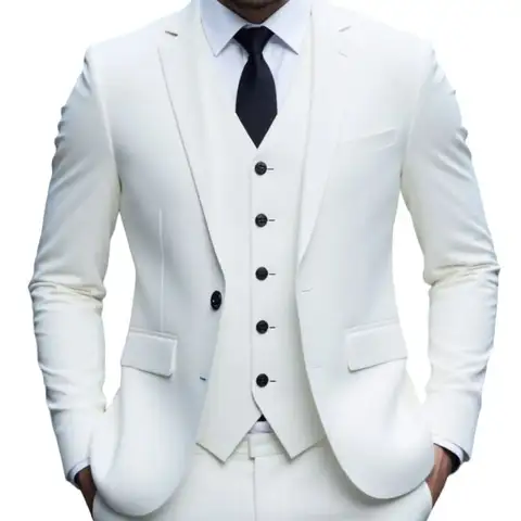 Men's Three-Piece White Suit, Anti-Wrinkle, No-Iron, Anti-Stick Fur Business Formal Suit, Four-Season Workplace Work Clothing Dr