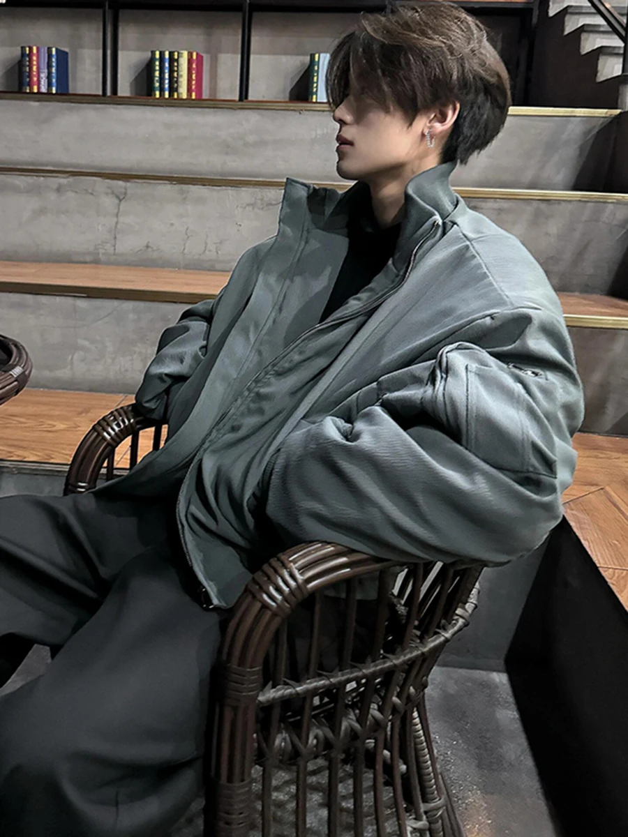 

Мужская зимняя утепленная куртка-бомбер из хлопка с воротником-стойкой в американском стиле, на молнии, повседневная