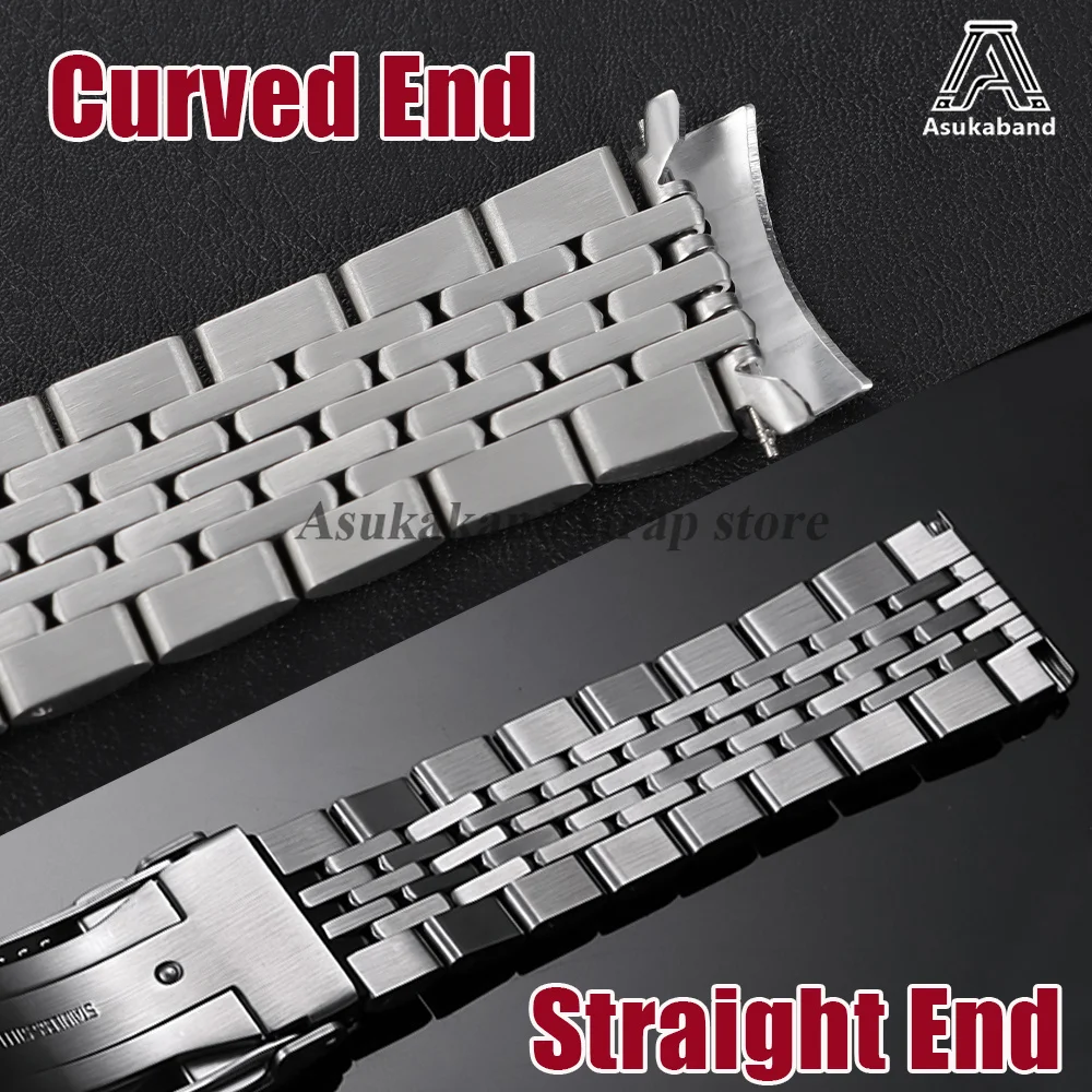 Screw Link Solid Stainless Steel Straps 20mm 22mm for Seiko Watch Band for Rolex Straight/Curved End Men Folding Buckle Bracelet