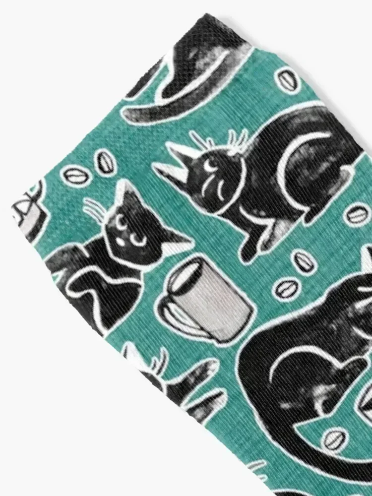 Black Cats & Coffee on Teal Socks fashionable new year Socks For Women Men's