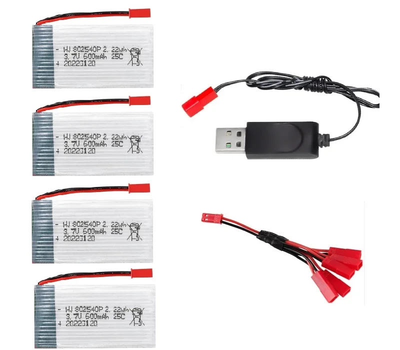 1S 3.7V 600mAh 25C bateria Lipo 802540P kabel wtyczka JST/USB do X400 X500 X800 HD1315 HJ818 HJ819 X25 R/C Quadcopter R/C Drone